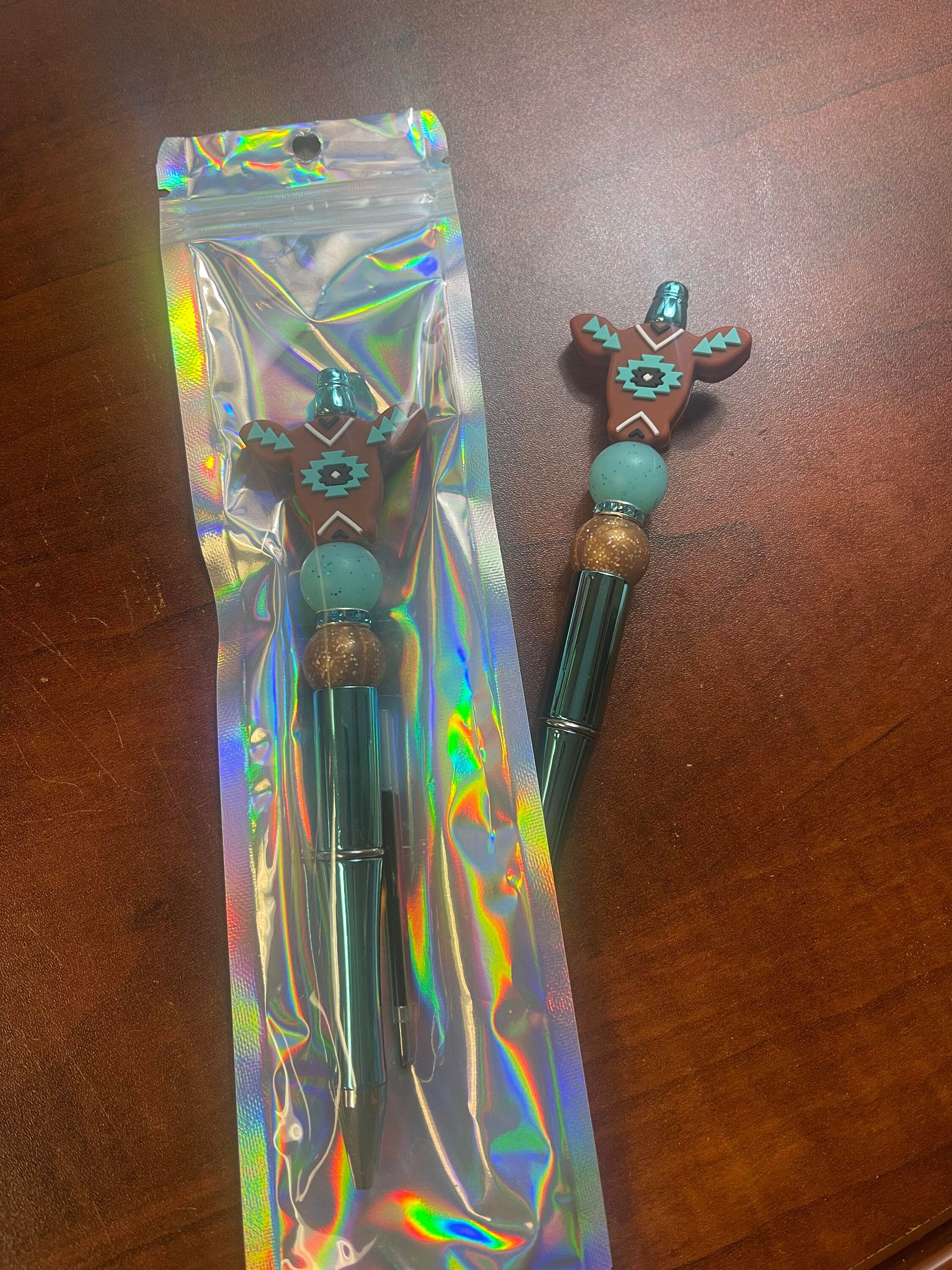 Cow aztec pattern pen, silicone beaded pen, refill included, refillable pen
